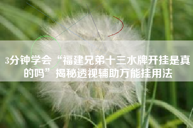 3分钟学会“福建兄弟十三水牌开挂是真的吗”揭秘透视辅助万能挂用法