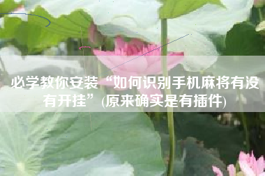 必学教你安装“如何识别手机麻将有没有开挂”(原来确实是有插件)