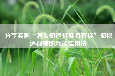 分享实测“怎么知道打麻将有挂”揭秘透视辅助万能挂用法