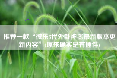 推荐一款“微乐3代外卦神器最新版本更新内容	”(原来确实是有插件)